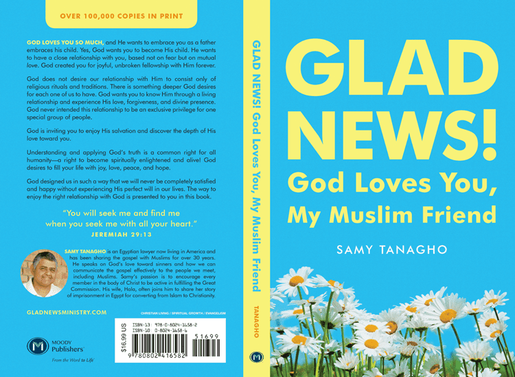 A book cover with daisies and the words " glad news."